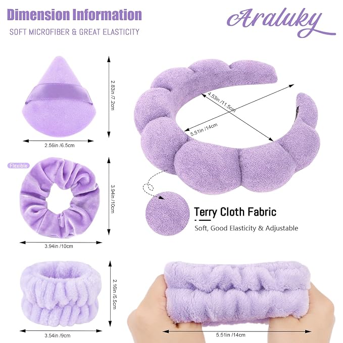 7Pc Puffy Spa Headband and Wristband Set - Image 2