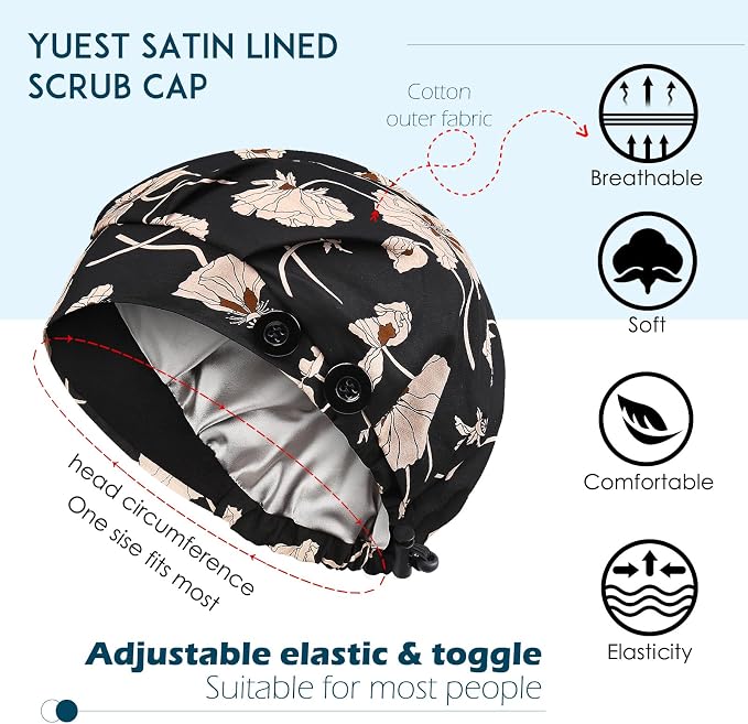 2 Pack Satin Lined Bouffant Scrub Caps - Image 2