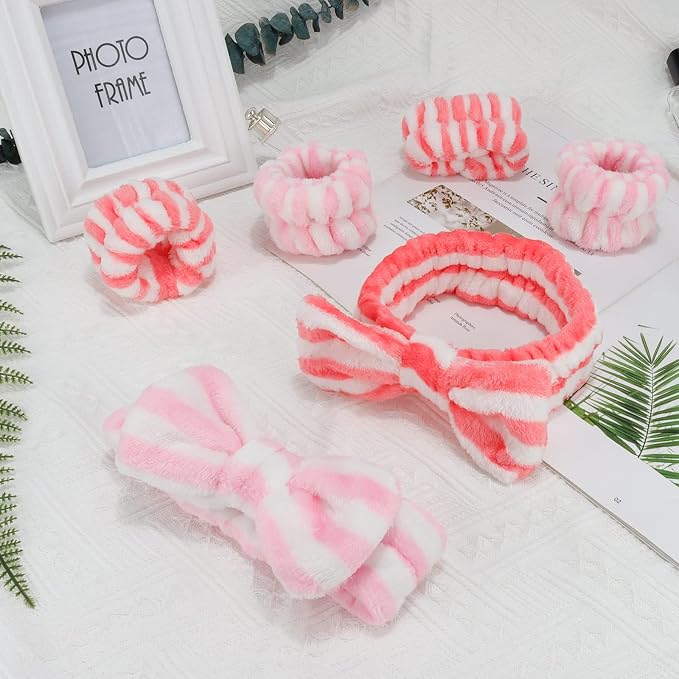 WHAVEL 6PCS Spa Headband and Wristbands Set, Face Wash Headband Wrist Bands - Image 7