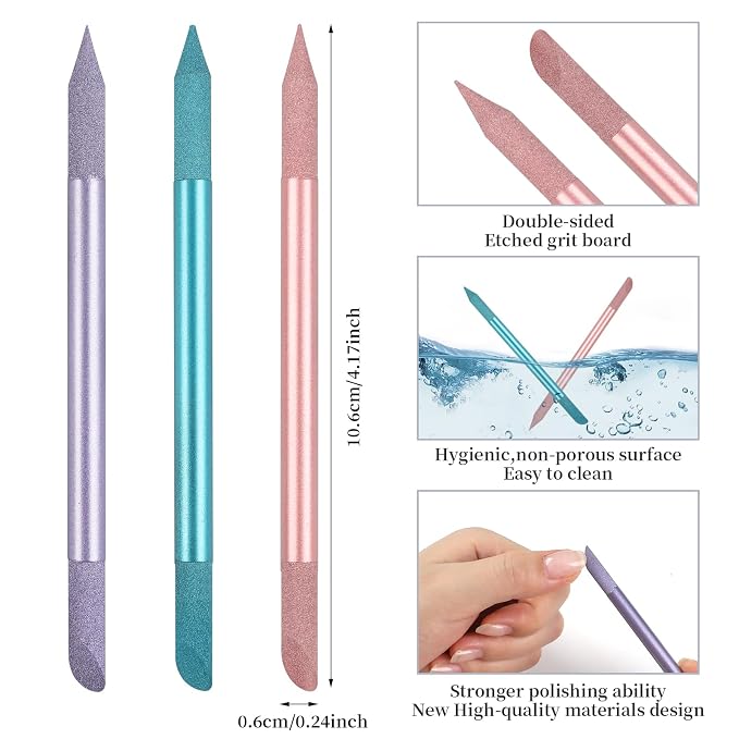 3Pcs Glass Cuticle Pusher, heemeei Dual-Ended Manicure Stick, Crystal Cuticle - Image 3