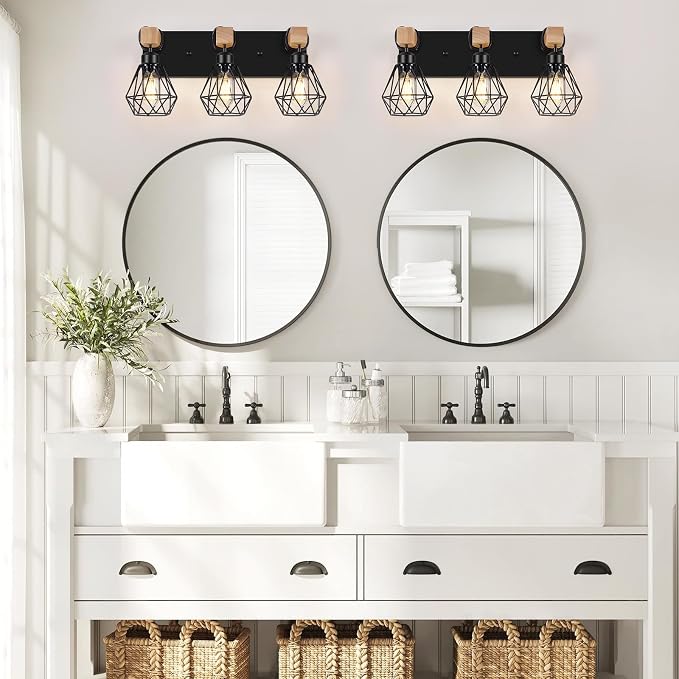 FadimiKoo 3-Light Farmhouse Bathroom Vanity Light Fixtures, Wood Bathroom - Image 6