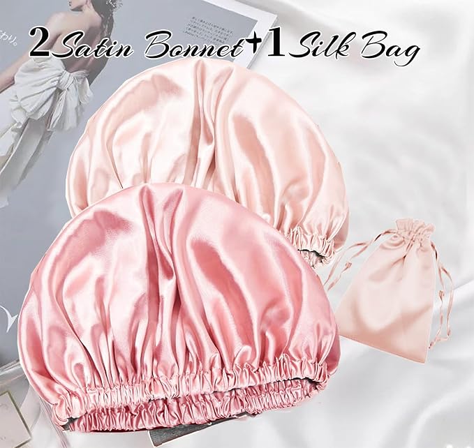 3Pcs Hair Bonnets For Sleeping Satin Bonnet For Women Silk Bonnets Womens Curly - Image 2