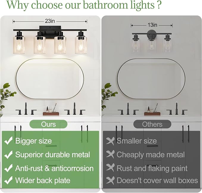 Indoi 4-Light Bathroom Light Fixtures, Matte Black Modern Vanity Lights - Image 2