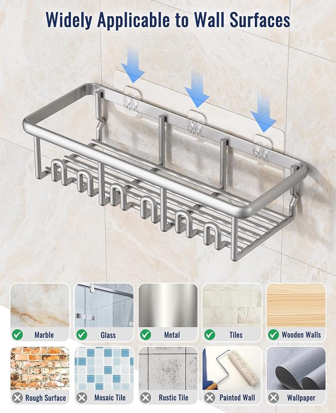 8 Pack Adhesive Rustproof Shower Shelves - Image 7