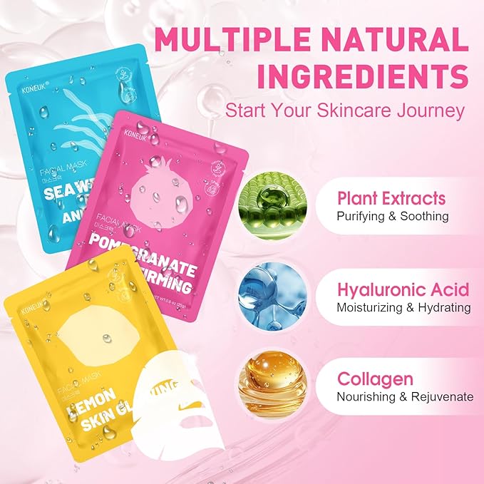 KONEUK 12 Pack Collagen Hydrating Face Masks Skincare, Sheet Face Mask - Image 3