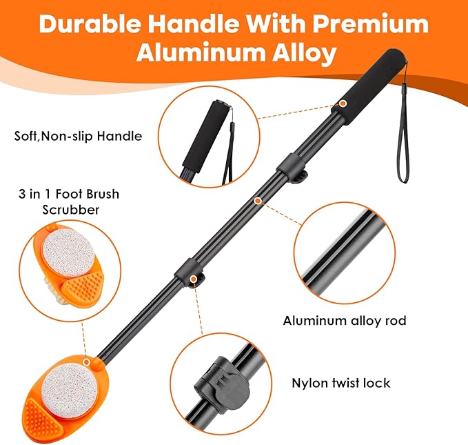 Foot Scrubber with Pumice Stone, 3 in 1 Adjustable Aluminum Tube 15”-28” Shower - Image 3
