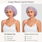 Shower Cap for Women Waterproof Reusable, Large Shower Cap Non-Slip - Image 3