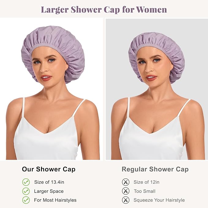 Shower Cap for Women Waterproof Reusable, Large Shower Cap Non-Slip - Image 3