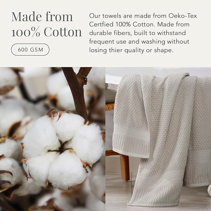NY Loft 100% Cotton 6 Piece Bath Towel Set | Grey Towels | Oeko-TEX® Standard - Image 4