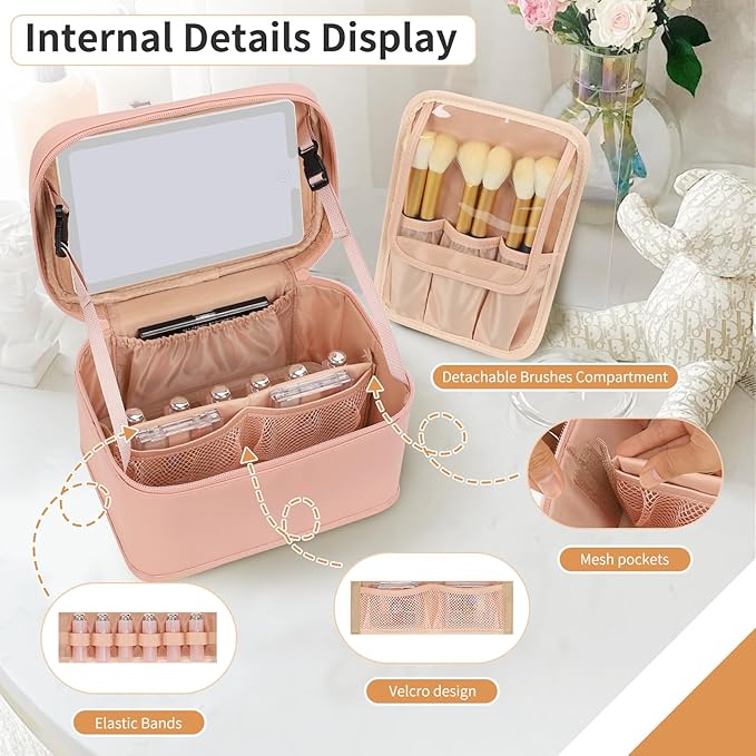 Makeup Bag With LED Mirror, Lightweight Travel Makeup Bag With 3 Color Setting - Image 3