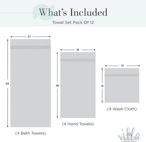 100% Cotton Bath Towel Set of 12-4 Bath Towels, 4 Hand Towels, 4 Wash Cloths - Image 2
