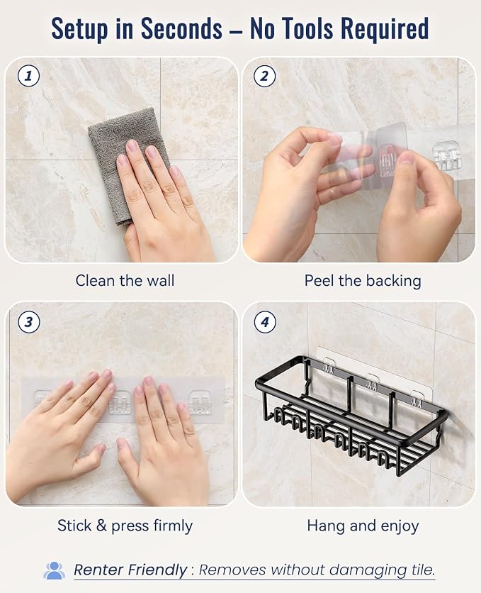 8 Pack Adhesive Rustproof Shower Shelves - Image 6