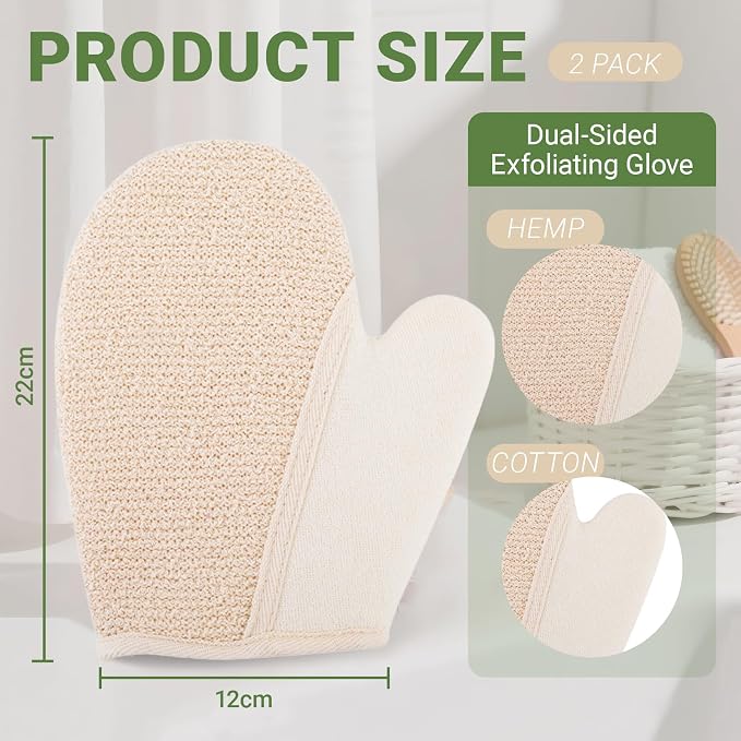 Exfoliating Glove Bath Mitts for Shower, Hemp Body Gloves for Shower Exfoliating - Image 7