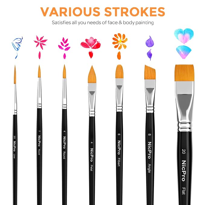 Nicpro Face Paint Brush Set, Synthetic Nylon Hair, Makeup Paintbrush Kit - Image 4