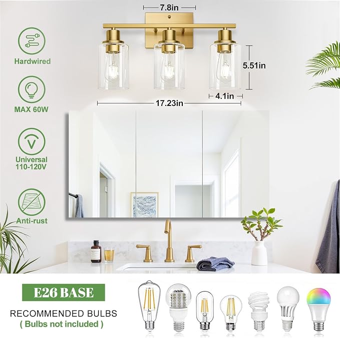 MOKATNG 3-Light Bathroom Light Fixtures, Vanity Light - Image 5