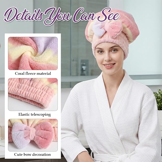 2 Pcs Ultra Absorbent Microfiber Hair Towel Wrap, Bow Tie Design Hair Drying - Image 3