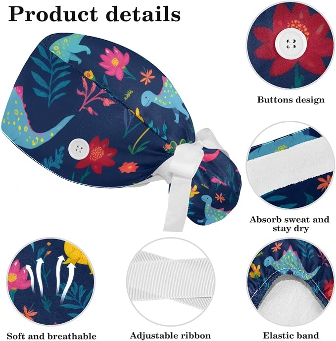 Scrub Cap with Hair Scrunchy, Ponytail Holder Surgical Cap - Image 4