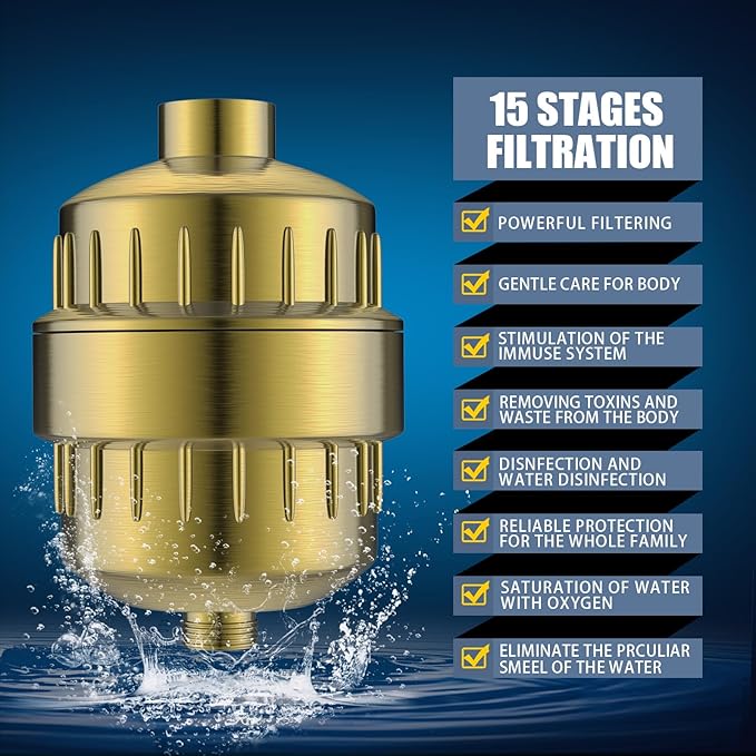 Shower Head and 15 Stage Shower Filter Combo, FEELSO High Pressure 5 Spray - Image 3