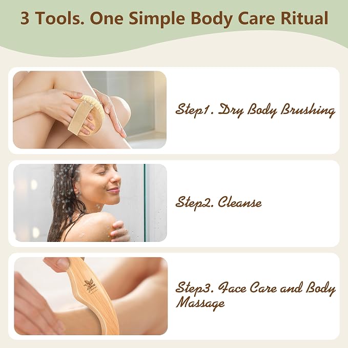 Dry Body Brush Set for Lymphatic Drainage, Round Boar Bristle Dry Brushing Body - Image 2