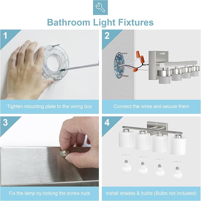 Honesorn 4-Light Bathroom Vanity Light Fixture, Brushed Nickel, Modern - Image 7