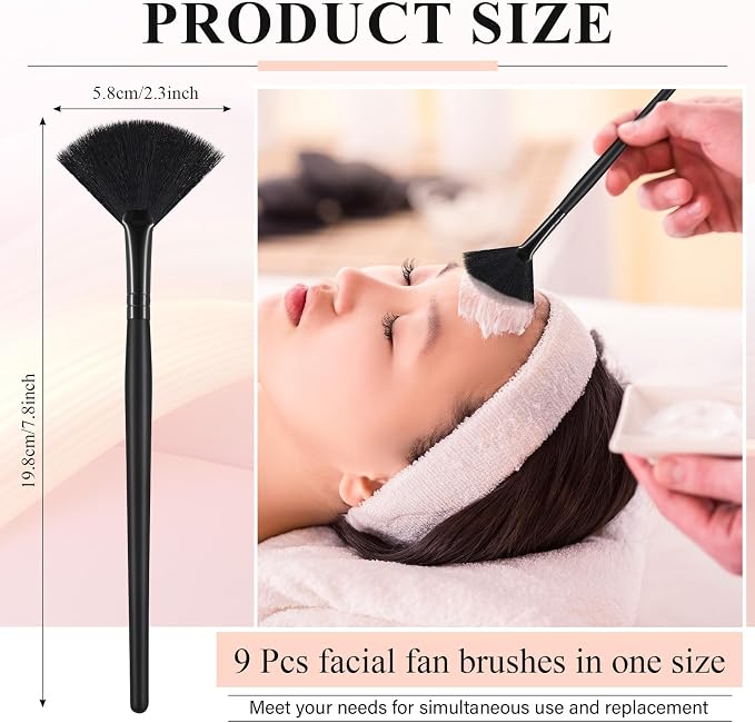 9 Pieces Facial Fan Mask Brushes, Soft Facial Applicator Brushes Tools - Image 2