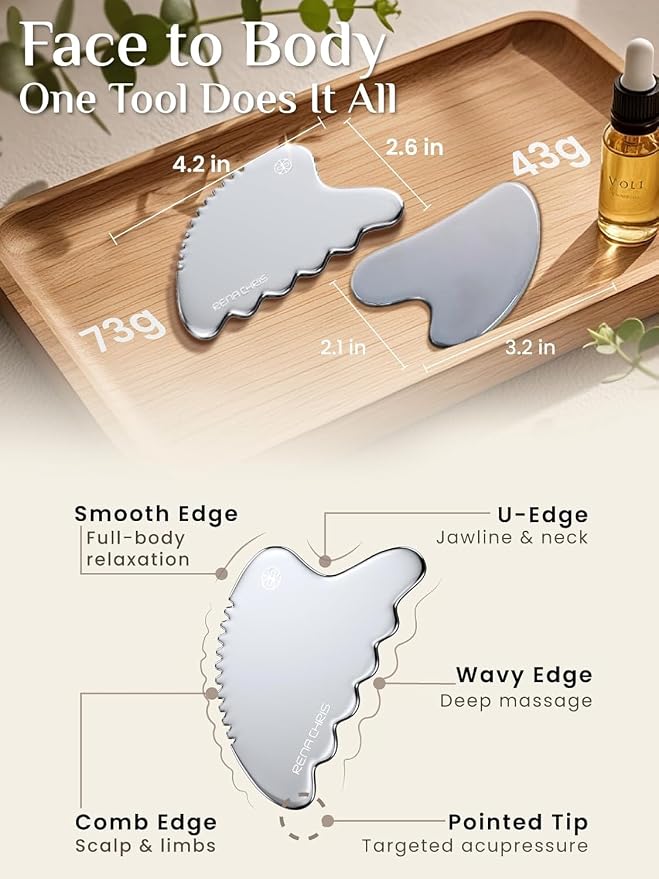 Rena Chris Body Gua Sha Tools, Stainless Steel Guasha Tool, Manual Massage - Image 2