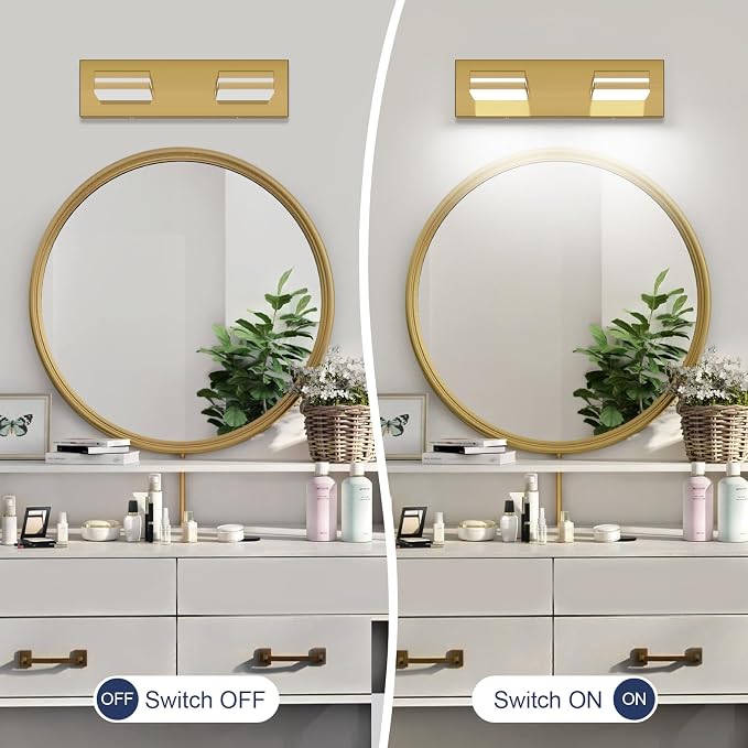 SineRise LED Modern Bathroom Vanity Light Fixtures, Brass Modern Acrylic - Image 6