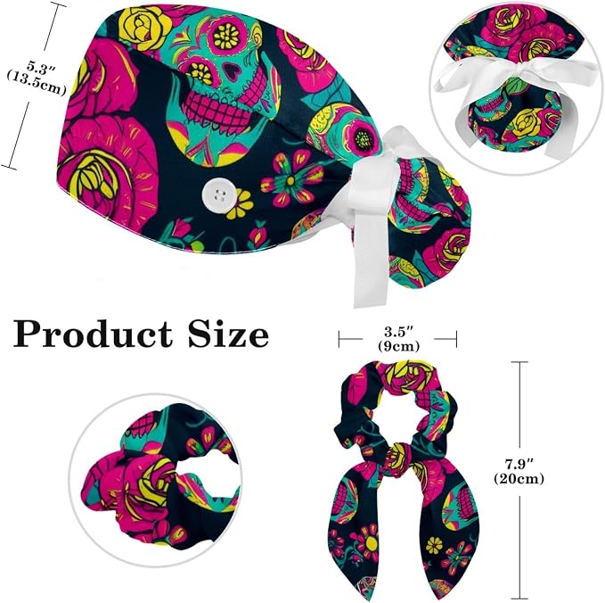 Scrub Cap with Hair Scrunchy, Ponytail Holder Surgical Cap - Image 2