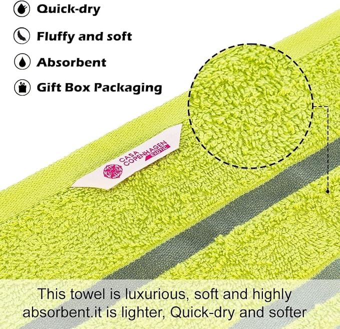 CASA COPENHAGEN Exotic 6Pcs 100% Egyptian Cotton Towels Gift Set- Lime Green - Image 4