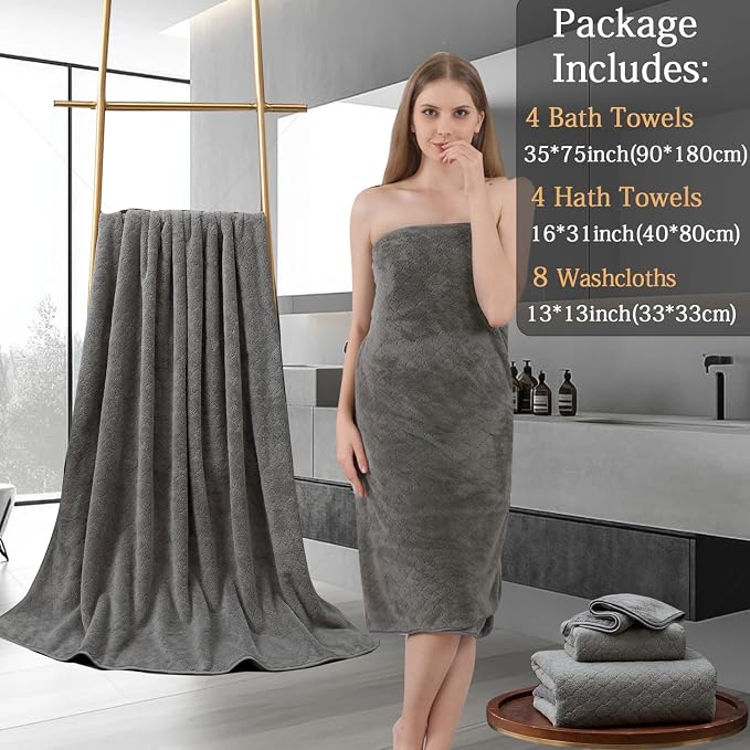 8-Piece Bath Towels Set, 2 Oversized Large Bath Towels Sheet, 2 Hand Towels and - Image 5