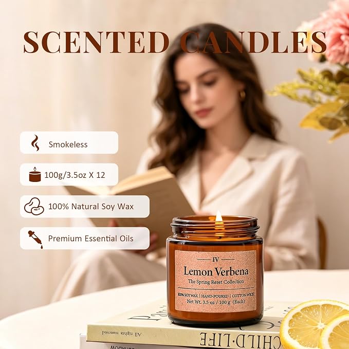 12 Pack Scented Soy Candles Set, 3.5oz Glass Jar Aromatherapy Candles, 20-25H - Image 2