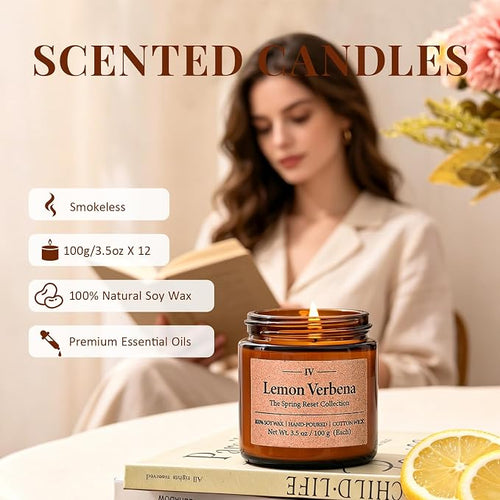 12 Pack Scented Soy Candles Set, 3.5oz Glass Jar Aromatherapy Candles, 20-25H - Image 2