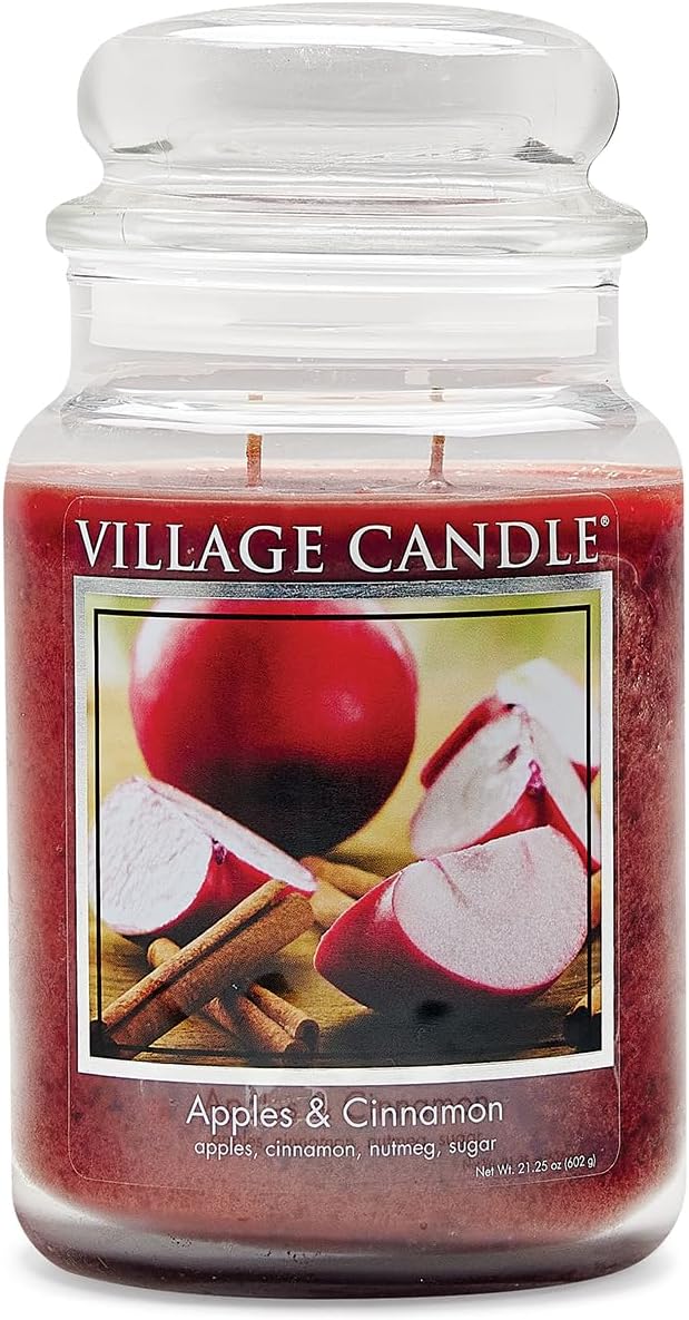 Village Candle Apples & Cinnamon Large Apothecary Jar, Scented Candle, 21.25 oz. by VillageCandle