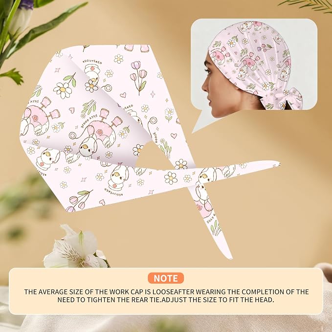 Adjustable Scrub Cap with Buttons & Sweatband, Working Hat with Elastic Tie Back - Image 5