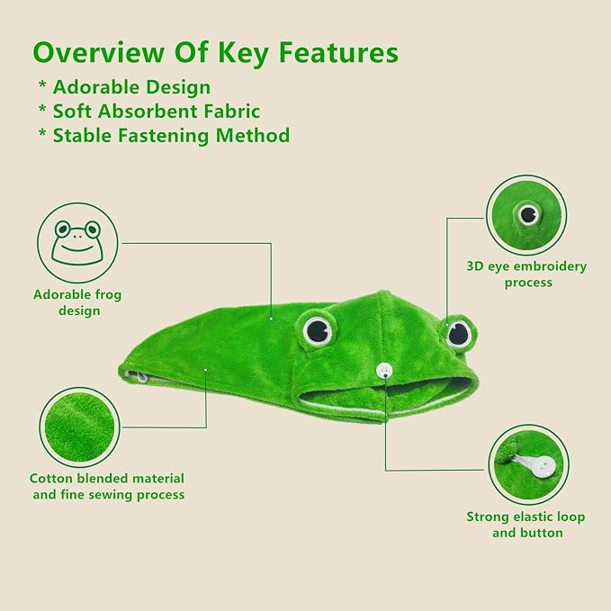 2-Pack Frog Hair Turbans, Super Absorbent Microfiber Hair Towels - Image 2