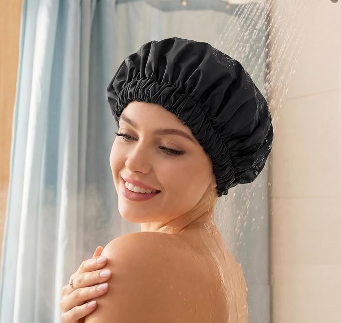 Reusable Shower Cap for Women, Large Waterproof Shower Bonnet - Image 5
