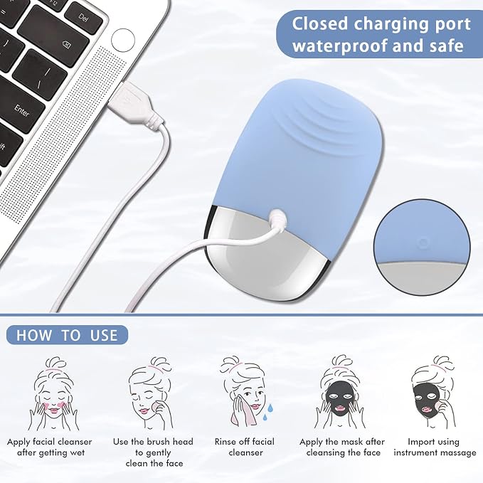 Facial Cleansing Brush, 3-in-1 Electric Silicone Face Scrubber, Vibrating - Image 7