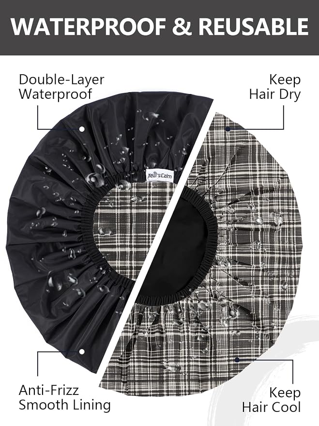 Years calm Men Shower Cap Reusable Waterproof, Dual-Layer Design, Double-Sided - Image 2
