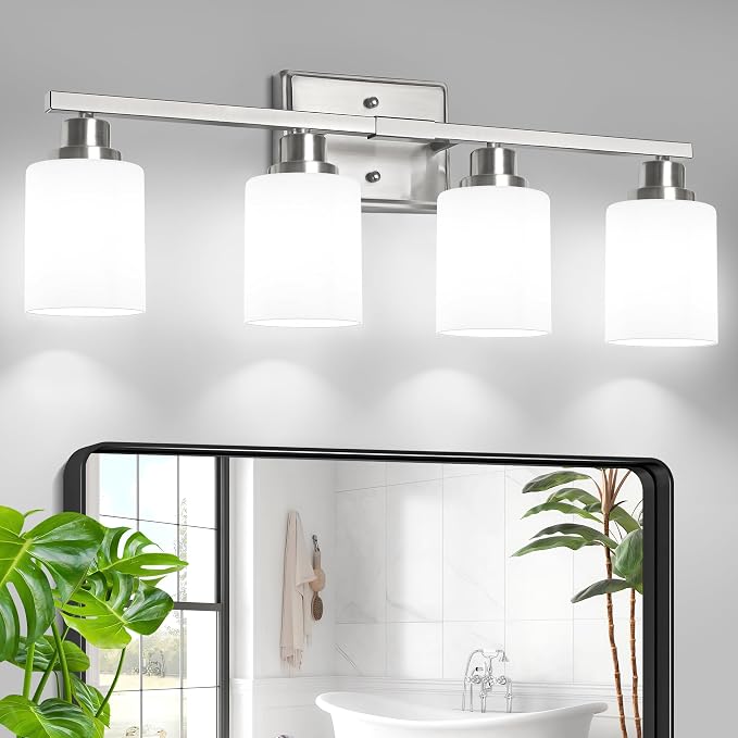 Unicozin 4-Light Bathroom Light Fixtures, Modern Brushed Nickel Vanity Light by Unicozin