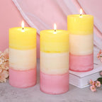 Sweet Honeysuckle Scented 3x6 Inch Pillar Candles Yellow White Pink Layered - Image 6