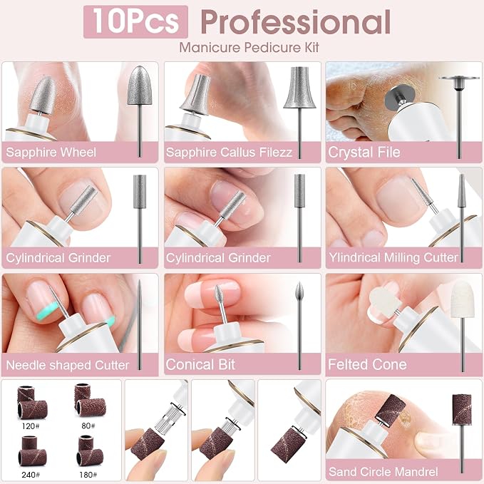 Hoxida Cordless Electric Nail Drill: 10-Speed Professional Nail File - Image 9