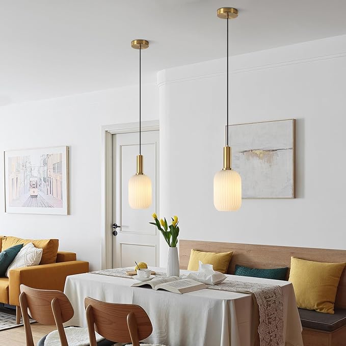 KCO Lighting Modern White Ribbed Pendant Light Small 1-Light Milk Glass Kitchen - Image 6