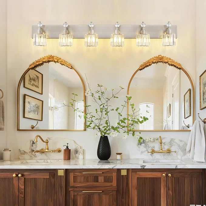 PRESDE Crystal 6-Light Bathroom Vanity Light Fixtures Brushed Nickel Modern - Image 2