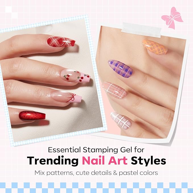 Modelones 16PCS Plaid Nail Stamping Kit – French Tip Stamper White Black - Image 2