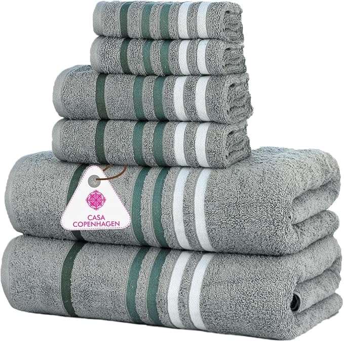 CASA COPENHAGEN Exotic 6Pcs 100% Egyptian Cotton Designer Towels Gift Set- Pine by CASACOPENHAGEN