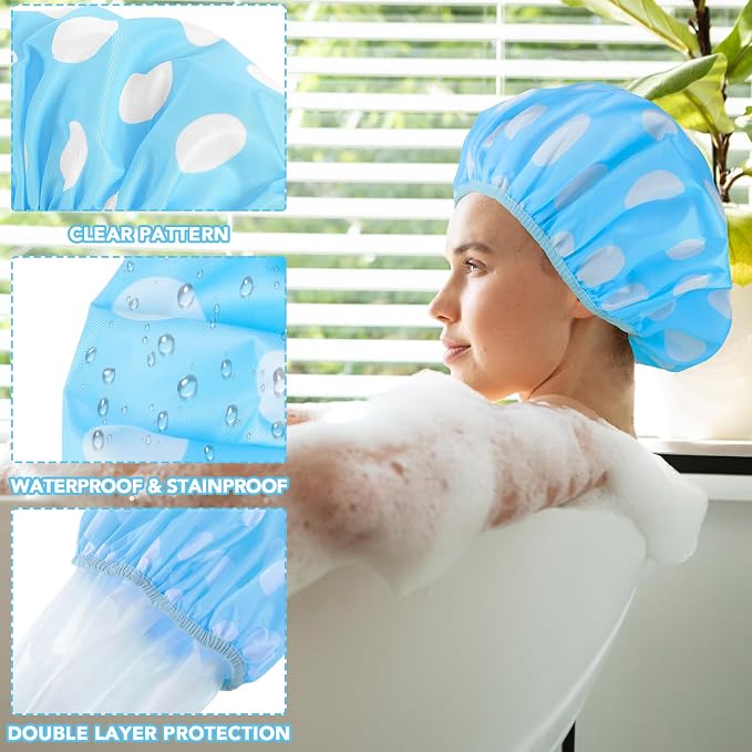 WSICSE 2 Packs Large Shower Cap, Waterproof Reusable Shower Cap Double Layers - Image 3