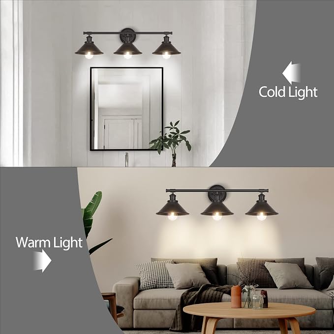 Licperron 3-Light Black Bathroom Vanity Light Fixtures Over Mirror, Farmhouse - Image 4