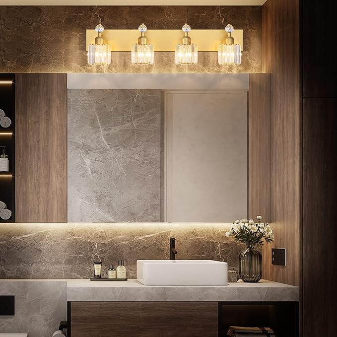 PRESDE Crystal 4 Bathroom Vanity Light Modern Gold Vanity Light Fixture Wall - Image 3