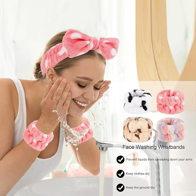 CIEHER 12 PCS Makeup Headband for Women Wrist Washband Scrunchies Cuffs for - Image 5