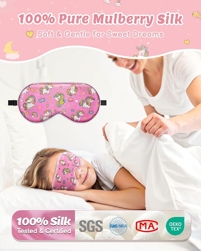 BeeVines Kids 100% Real Mulberry Silk Sleep Mask 2 Pack, Original Design Pure - Image 2